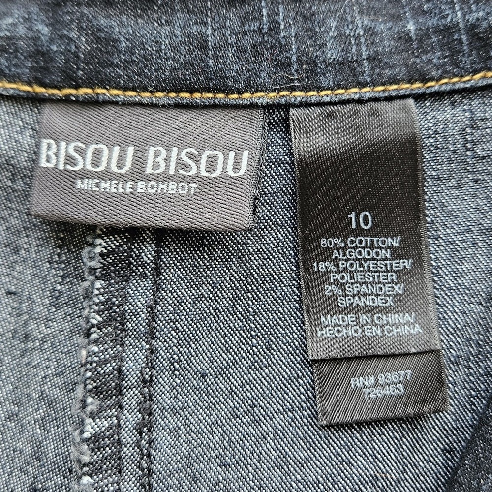 Bisou Bisou Blue Denim Dark Wash Blazer Jacket Size 10 Long Sleeves Whimsigoth - Picture 3 of 4